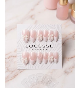 Louésse Blush Bow Takma Tırnak 12’li Pembe Kurdele İnci Detaylı Soft Nail