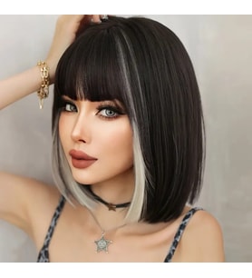 Kısa Düz Perçemli Bob Peruk (Siyah)