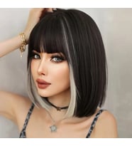 Kısa Düz Perçemli Bob Peruk (Siyah)