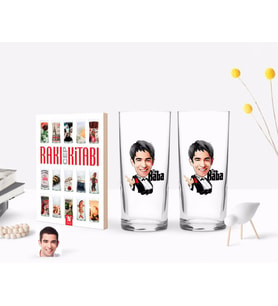 BK Gift Kişiye Özel Renkli Baskılı Godfather Baba Karikatürlü İkili Rakı Bardağı ve Rakı Cep Kitabı Hediye Seti-2 (Model 1)