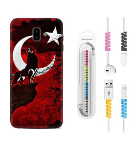 Samsung J6 Plus J7 Prime J7 Pro M20 Kılıf Kablo Koruma Spiral Silikon Wolf and Moon 2 1381
