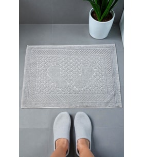 Ayak İzi Desenli 2li Ayak Havlusu - 50x70 cm - Su Emici Banyo Paspası Seti - Gri - 04085