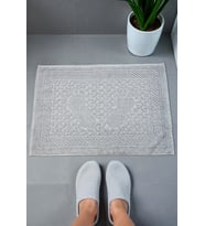 Ayak İzi Desenli 2li Ayak Havlusu - 50x70 cm - Su Emici Banyo Paspası Seti - Gri - 04085