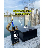 Kişiye Özel İsimli ÜLKÜCÜ ÖZEL Tasarım Timsah Çakmak & Özel Ahşap Kutu