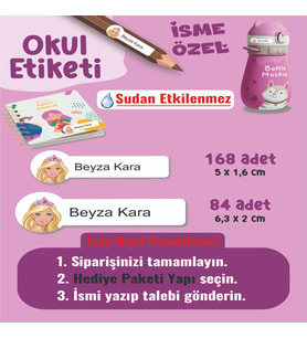 Okul Etiketi Kalem Defter Etiketi Barbi Temalı Özel İsim Yazılabilen Etiket - 252Adet
