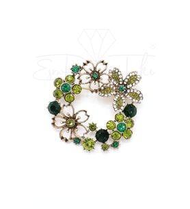 Yeşil Zirkon Taş Çiçekli Broş