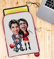 BK Gift Kişiye Özel Sevgililer Karikatürlü Taşınabilir Koruyucu Tablet Kılıfı & Organizer Çanta - Pembe-1