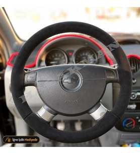 Chevrolet Aveo T250 Dikme Direksiyon Kılıfı Alcantara Süet Monza Black Sedan-SE-Tuşsuz Boş 2006-2011