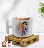 BK Gift Kişiye Özel Sevgililer Karikatürlü T Kulplu Beyaz Middle Kupa Bardak-3