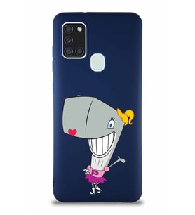 Samsung Galaxy A21S Soft Premier Kapak Pearl Yengeç Tasarımlı Silikon Kılıf - Lacivert (Şeffaf)