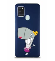 Samsung Galaxy A21S Soft Premier Kapak Pearl Yengeç Tasarımlı Silikon Kılıf - Lacivert (Şeffaf)