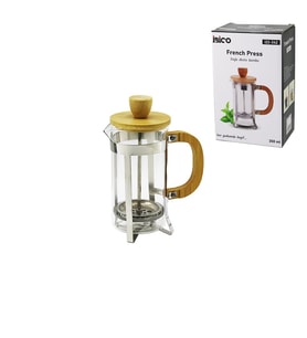 FRENCH PRESS METAL KAFES - BAMBU SAP BAMBU KAPAK 350ML CAM BİTKİ SÜZGEÇİ (5343)