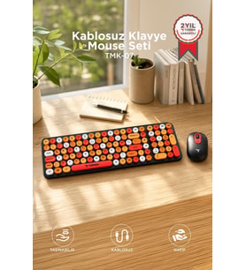 Torima Kablosuz Q Klavye Mouse Seti Retro Daktilo Görünümlü TMK07 Çok Renkli