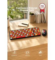 Torima Kablosuz Q Klavye Mouse Seti Retro Daktilo Görünümlü TMK07 Çok Renkli