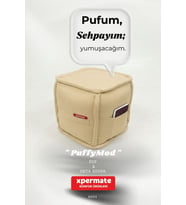 Dekoratif Kare Puf Orta Sehpa Ayak Uzatma Puf 40x40x42 Cm Puffymod (Bej)