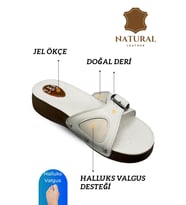 Sermoda Hakiki Deri Kadın Terlik - Halluks Valgus Destekli Jel Taban Kadın Terlik Beyaz