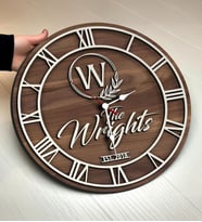 BK Gift Kişiye Özel 3D Ahşap Duvar Saati -2, Büyük Boy El Yapımı Duvar Saati, Rustik Ev Dekoru, Minimalist Tasarım, Düğün ve Yeni Ev Hediyesi (Ceviz)