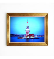 Tablore İstanbul Kız Kulesi Manzaralı Gece Mavisi Gold Çerçeveli Kanvas Tablo