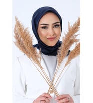LACİVERT Harem Scarf Kristal Saten Eşarp