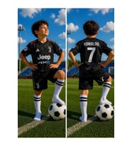 Juventus Cristiano Ronaldo Siyah Deplasman Futbol Çocuk Forması 2019 Sezon 4'lü Set Forma + Short+Çorap+Bileklik