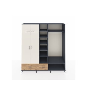 Kronos Dolap 12 Raflı 2 Çekmeceli 2 Askılı 220x59x243 Antrasit-Aytaşı/Çam