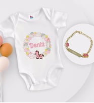 BK Kids Kişiye Özel İsimli Beyaz Bebek Body Zıbın ve Kız Bebek Künyesi Hediye Seti-24