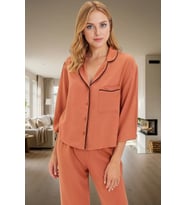 Shally Dokuma Viskon Pijama Takımı Kışlık Rahat Kalıp Dayanıklı Malzeme Profesyonel Görünüm (Gül Kurusu)