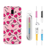 Samsung J6 Plus J7 Prime J7 Pro M20 Kılıf Kablo Koruma Spiral Silikon Heart Lollipop 1414