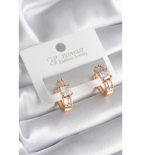 Tegan Pirinç Gold Renk Kare Zirkon Taşlı Kadın Küpe TG27BKP10373 (Çok Renkli)