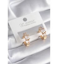 Tegan Pirinç Gold Renk Kare Zirkon Taşlı Kadın Küpe TG27BKP10373 (Çok Renkli)