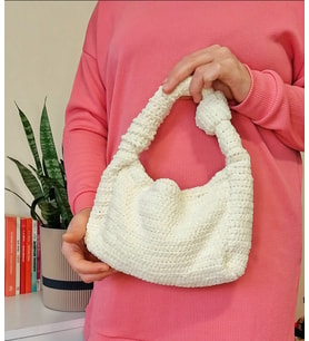Düğümlü Kadife Baget Çanta , Ekstra Yumuşak Ekru El Çantası , Günlük Şık Çantalar, Kemzey Handmade