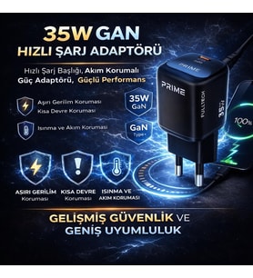 Lexroo 35W Gan Hızlı Şarj Adaptörü, Hızlı Şarj Başlığı,1x Type-C Girişi, 1x Usb Girişi