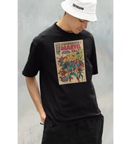 Marvel Tale Kahramanlar Baskılı Dergi Kapağı Baskılı Unisex Oversize Tişört