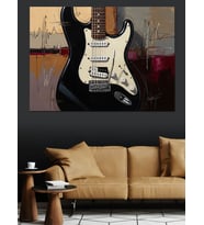 Siyah Gövdeli Modern Elektro Gitar Dekoratif Kanvas - Mdf Ahşap Tablo