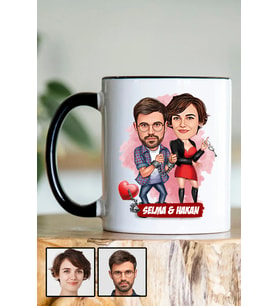 Sevgililere İlginç Hediye  Karikatürlü Siyah Kupa Bardak