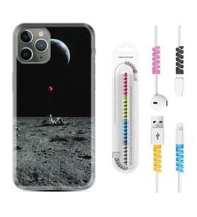 Apple iPhone 11 12 13 14 Pro Max Kılıf Kablo Koruma Spiral Silikon Astronoot Red Baloon 1608