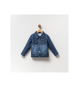 Unisex 1-4 Yaş Basic Çocuk Kot Ceket (Koyu Mavi)