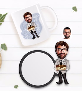 BK Gift Kişiye Özel Erkek Doğum Günü Karikatürlü Beyaz Kupa ve Ahşap Bardak Altlığı Hediye Seti-4