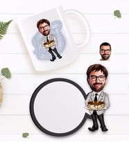 BK Gift Kişiye Özel Erkek Doğum Günü Karikatürlü Beyaz Kupa ve Ahşap Bardak Altlığı Hediye Seti-4