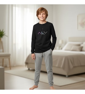 Genç Erkek Pamuklu Siyah Renk Pijama Takımı AL009 V2 BB2441