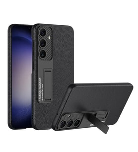 Samsung Galaxy S24 Uyumlu Kılıf Karbon Fiber ve Suni Deri Görünümlü Standlı Ultra İnce Kapak (Siyah)