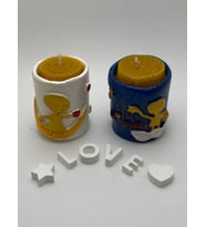Love 2 li Mumluk Set - Balmumu Mum Hediyeli (Beyaz-Mavi)