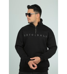 Miron Originals Nakış Detaylı Fermuarlı Oversize Sweatshirt-Siyah