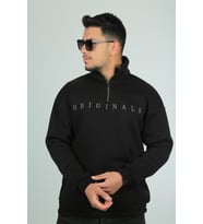 Miron Originals Nakış Detaylı Fermuarlı Oversize Sweatshirt-Siyah
