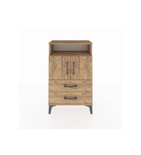 Arges Komodin 2 Raflı 2 Çekmeceli 2 Kapaklı 60x30x96 Çam-Çam