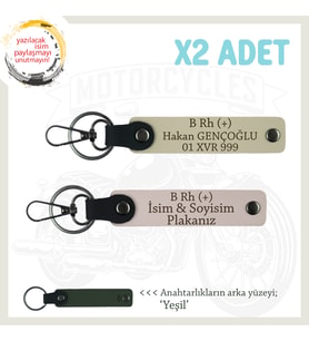 Hız Aşıkları İçin Özel İsim Plaka ve B Rh (+) Kan Grubu Yazılı Deri x2 Anahtarlık, Pudra-S Kahve-Ysl