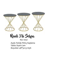 Brc Zigon Sehpa 13412 RİVOLİ Model Siyah Cam tabla Gold Parlak Ayak El Yapım (Sarı)