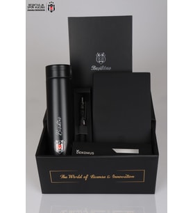 DEKOMUS İLE LİSANSLI BEŞİKTAŞ ÖZEL KUTULU PREMIUM 500 ML ÇELİK TERMOS,DERİ AJANDA,HYBRID TÜKENMEZ KALEM SETİ (Krem)