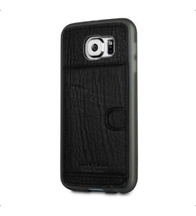 Pierre Cardin Galaxy S6 ile Uyumlu Deri Arka Koruma Paneli Siyah PCL-P11