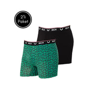 Erkek Likralı Desenli ve Düz 2'li Boxer Paketi (Yeşil)
